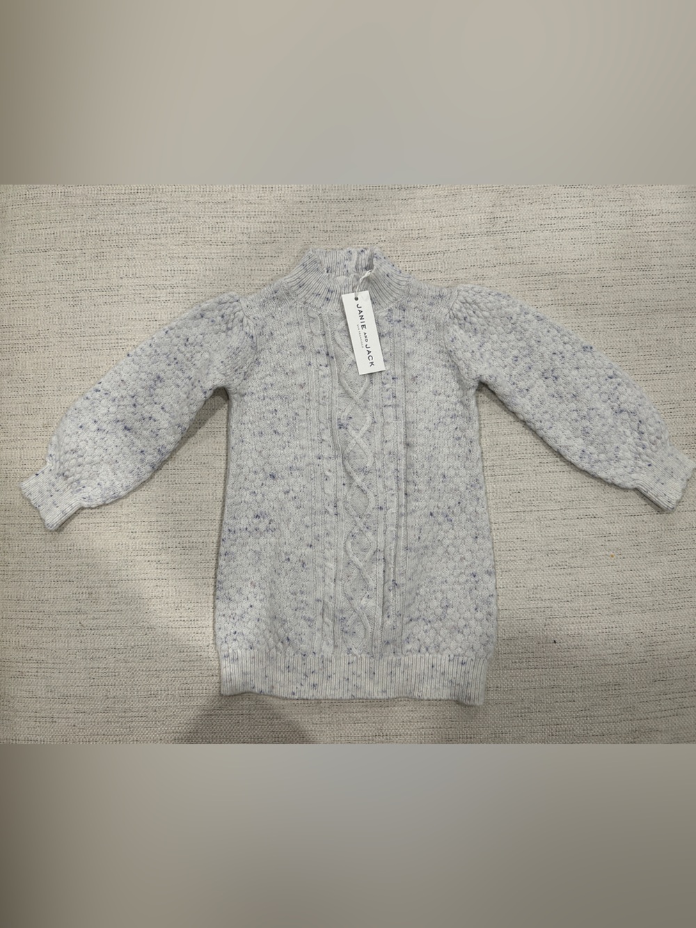 Janie and Jack Light Blue Speckled Cable Turtleneck Dress